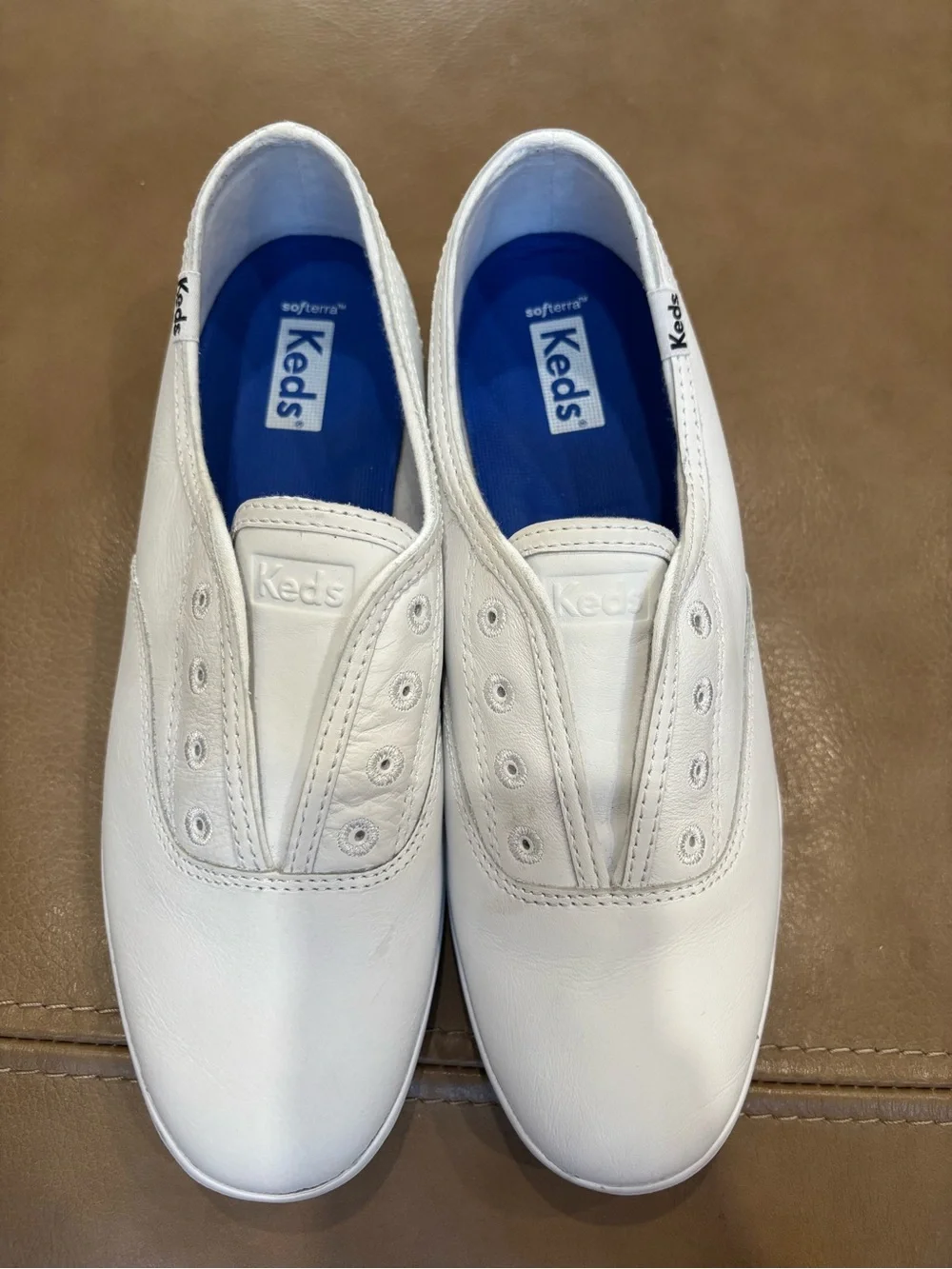 Keds White Women's Slip-On Canvas faux leather minimalist Sneaker